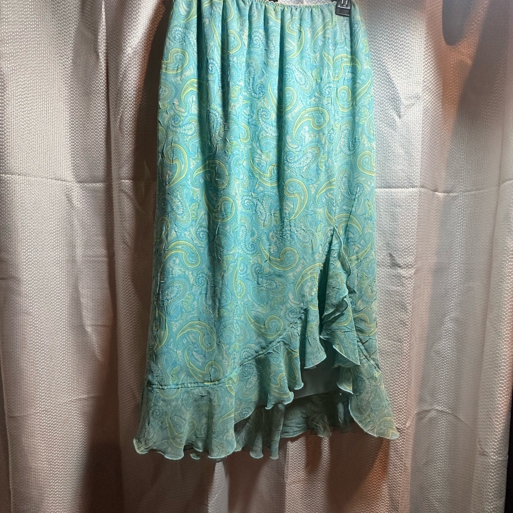 Teal Paisley High-Low Skirt | Soft Boho Flowy Midi